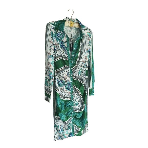 NWT Satin Paisley Shirt Dress Medium Green Baddie Loud Luxury Glam Regency Chic - Picture 4 of 8